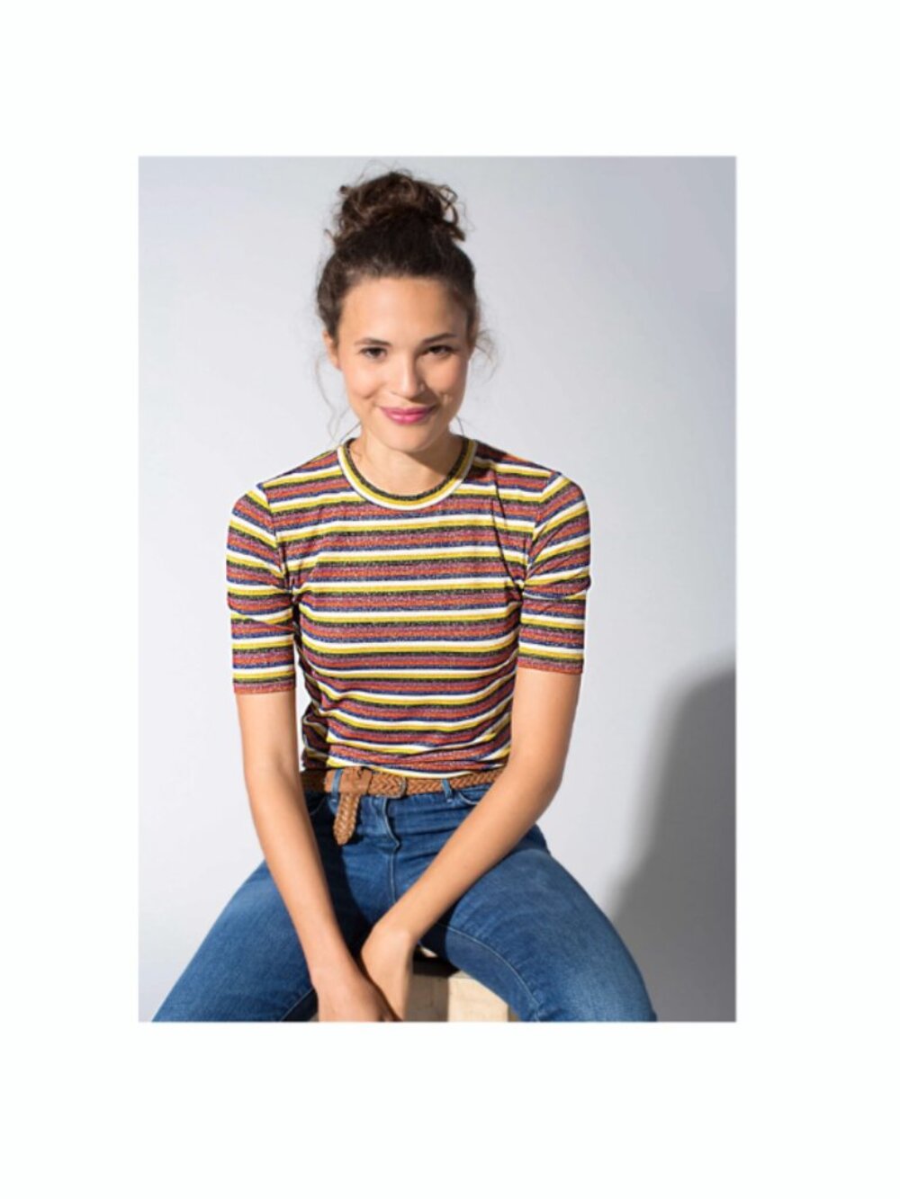 Zara Trafaluc Sparkle Striped Crewneck Top